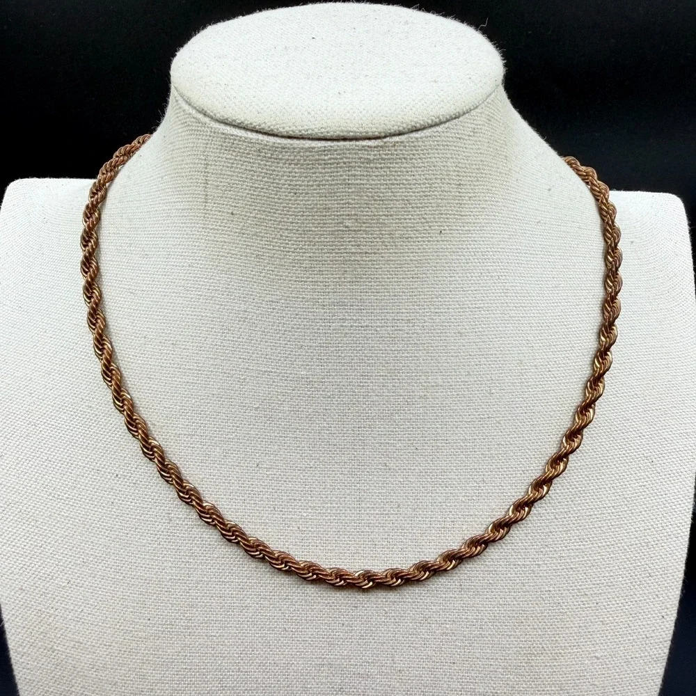 Copper Tone Rope Chain Necklace Twisted Statement Layering Minimalist Jewelry